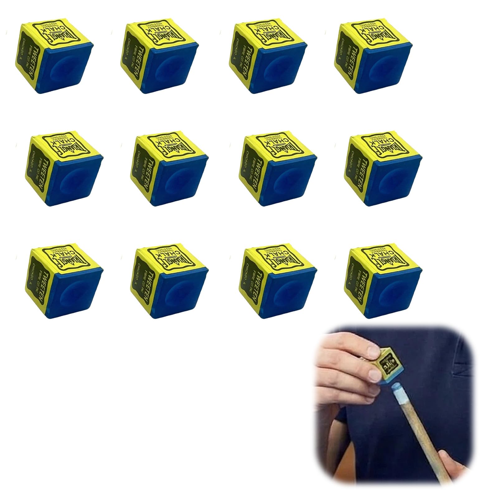 Juego Completo de tizas de Billar Gran Durabilidad - Set de 12 tizas Azules para una Mejor precisión y Control en el Juego, Ideal para Jugadores Profesionales y Aficionados