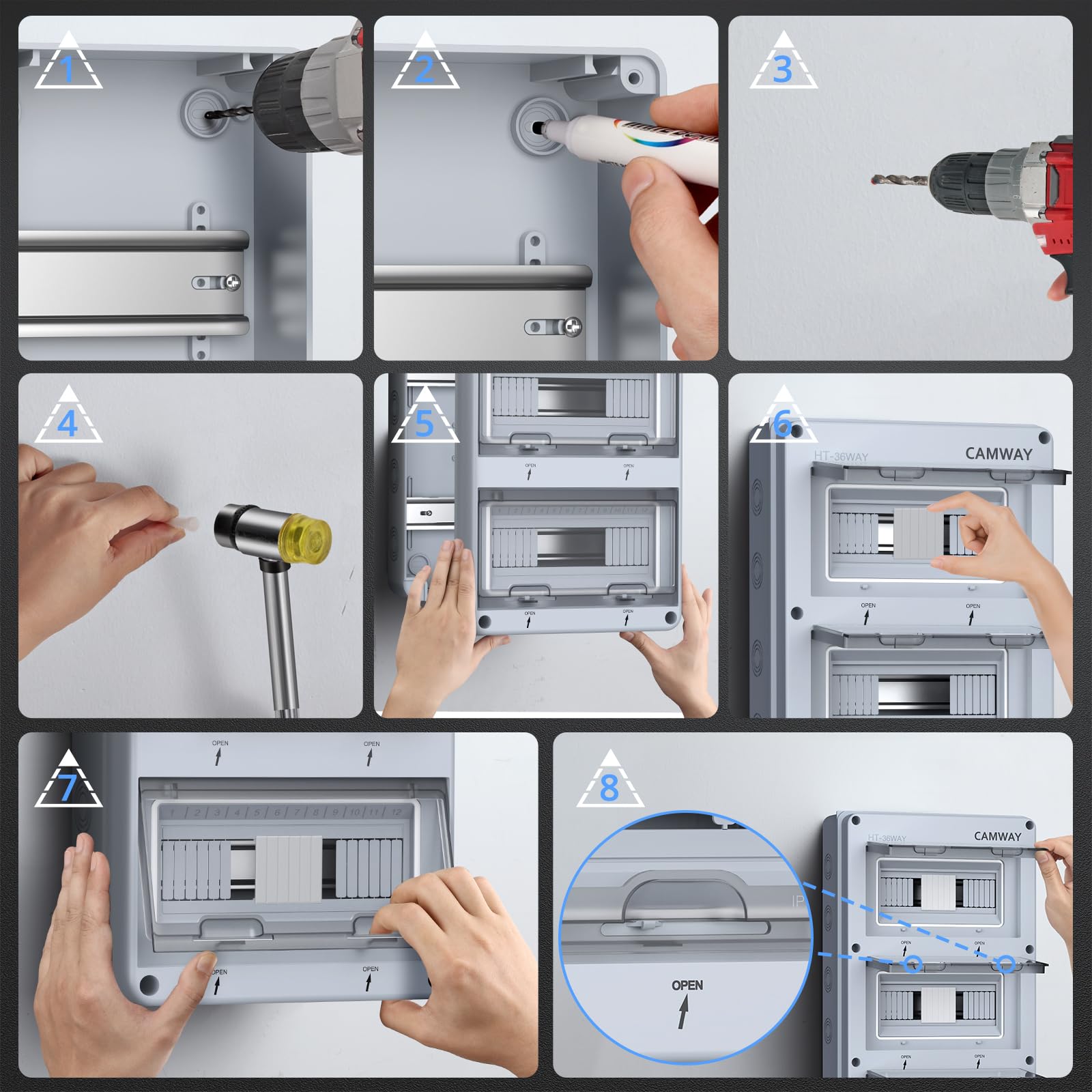 CAMWAY 36 Moduli Scatola Elettrica Esterno,Quadro Elettrico Esterno con Terminale IP65 Impermeabile per Giardino Cortile Garage