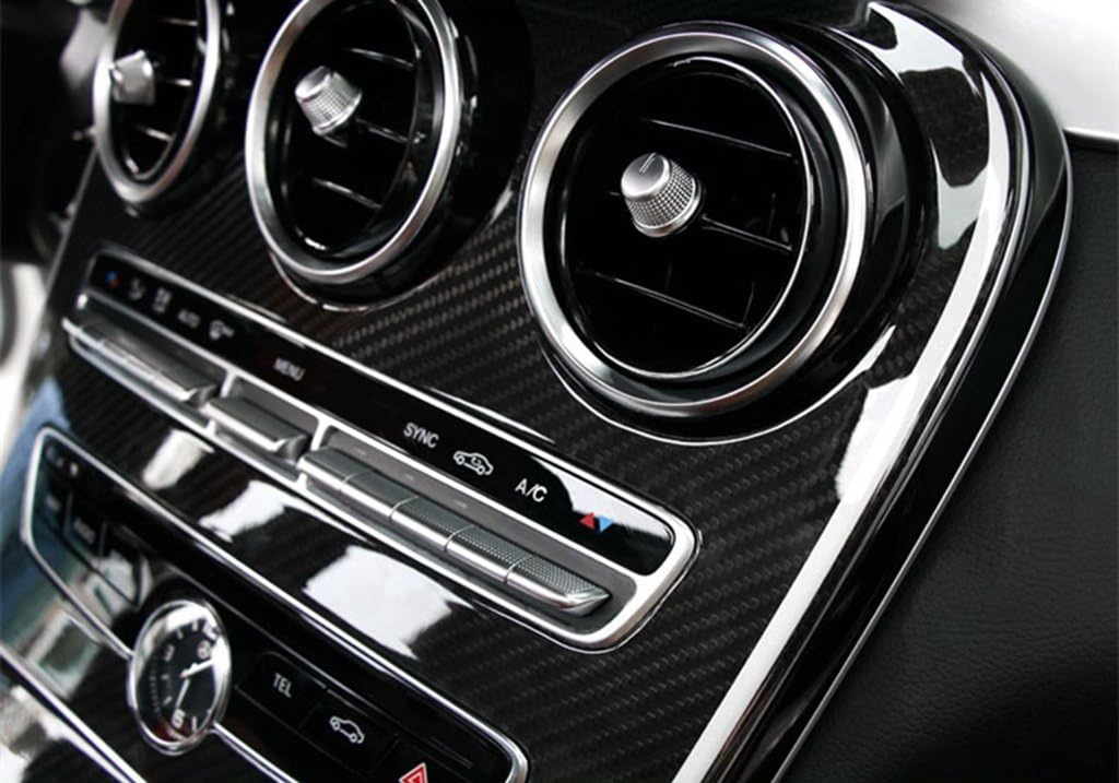 New Carbon Fiber Center Control Cover for Mercedes Benz C-Class Coupe (C205) 2016-2018 C180 C200 C220 C250 C300 C400 (with Time Clock, No Red Line)