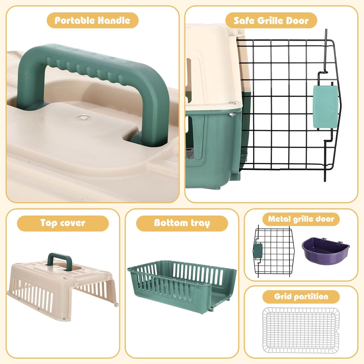 2 Set Hard Plastic Pet Carrier Breathable Dog Cat Kennel with Metal Door Bowl Grille Mat Pet up to 14 Lbs Carrier for Walking Camping Vet Visits Travel, 17.3"L x 11.8"W x 10.6"H(Blue White)