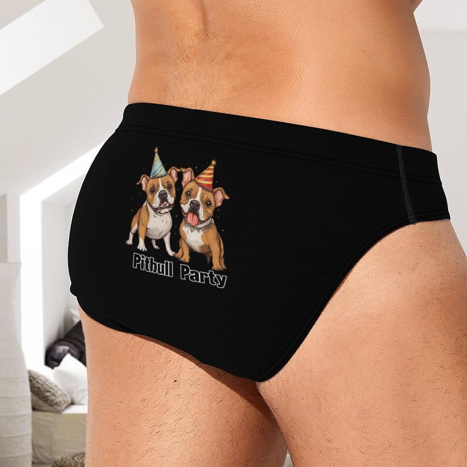 Pitbull Dog Party Men's Underwear Brief Print Triangle Bikinis Soft Breathable Briefs