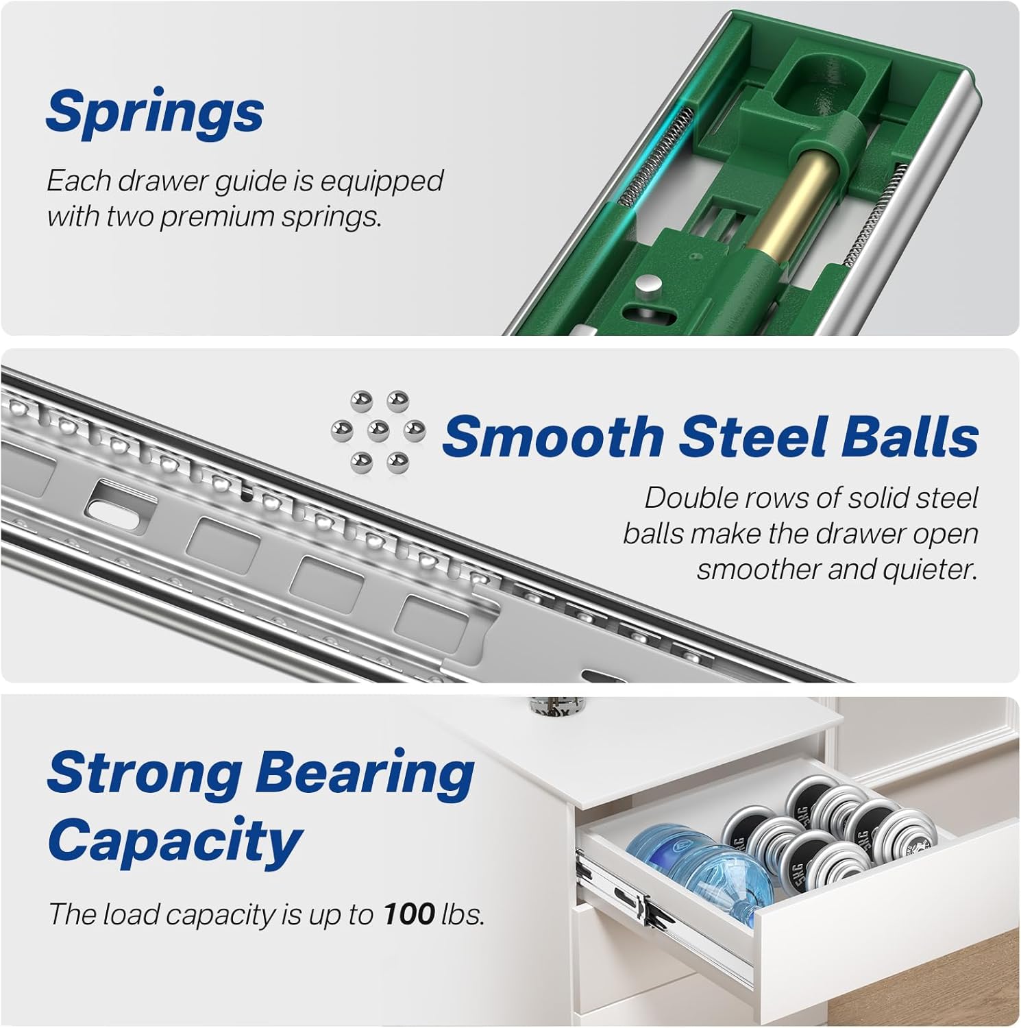 6 Pairs Soft Close Drawer Slides 20 Inch, Full Extension Heavy Duty Ball Bearing Cabinet Rails, Quiet Silent Side Mount Drawer Glides for Kitchen,Office,Tool Box,Dresser, 100 LB Capacity