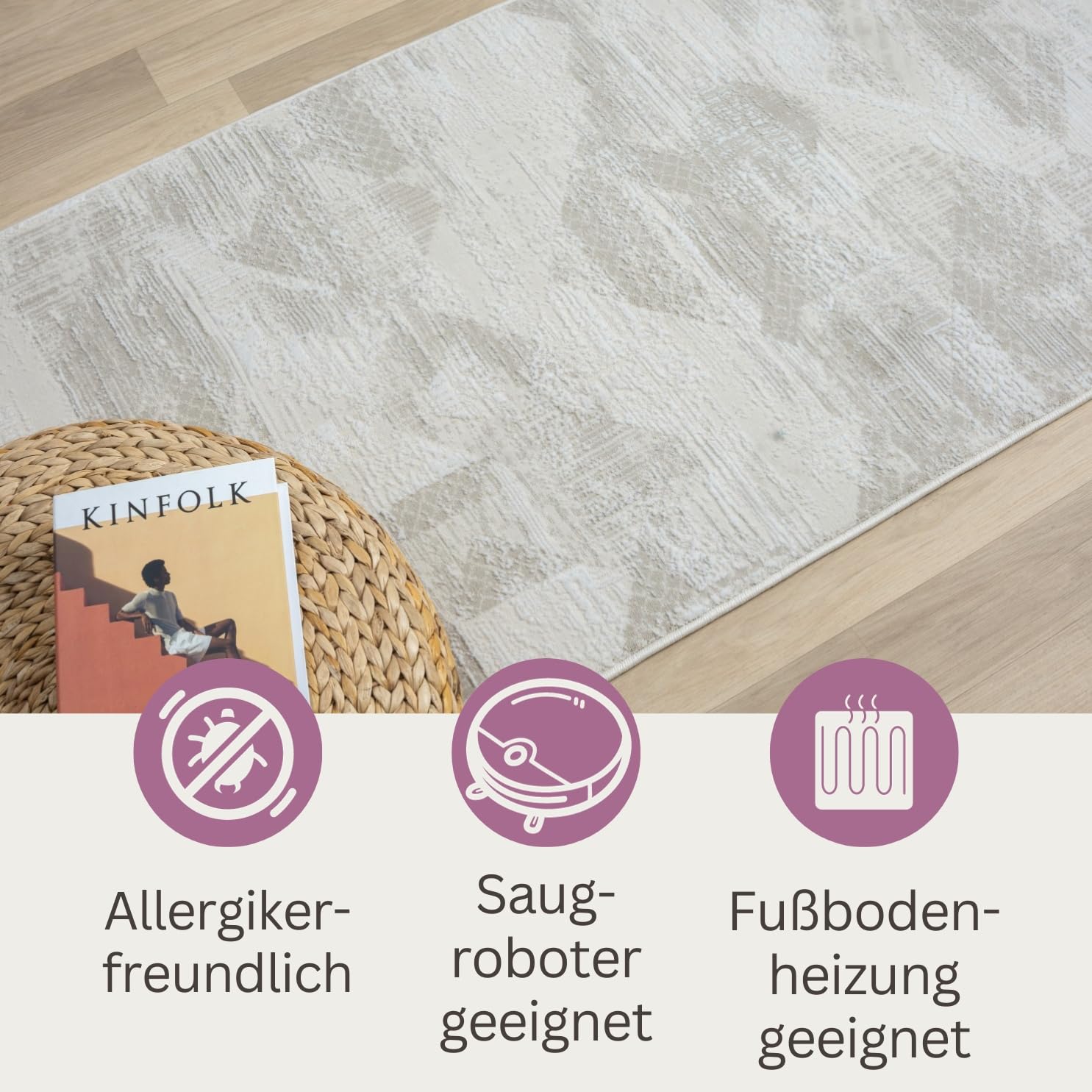 MY-RUG Teppich Lovisa Creme 200x290 cm - Boho Kurzflor Wohnzimmerteppich