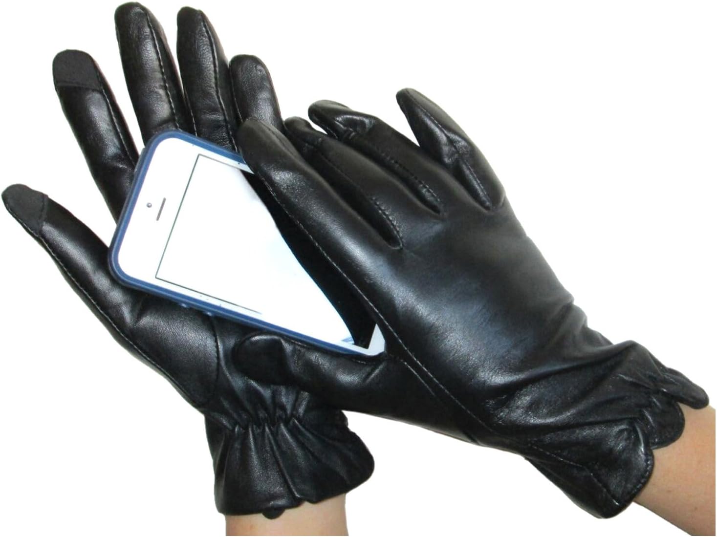 Touchpoint Fownes Women's Fleece Lined Black Lambskin Leather Smart Gloves 7.5/L image 2