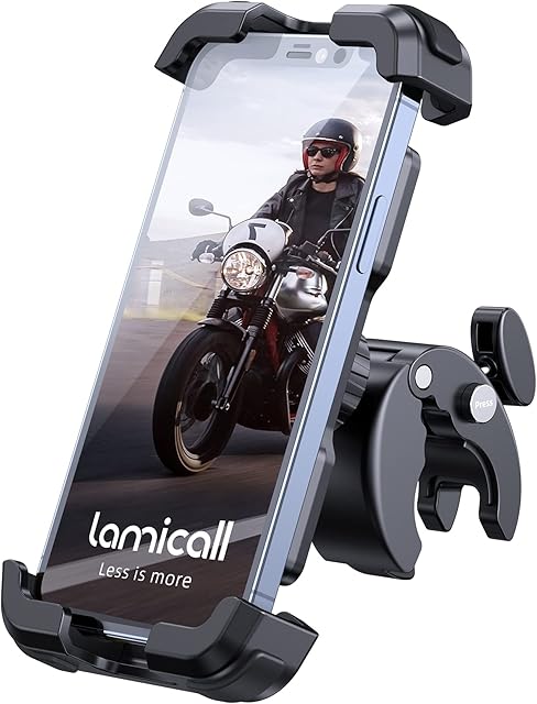 Lamicall Motorcycle Phone Holder Bike - Motorbike Phone Mount, Bike Phone Holder with Quick Release Handlebar Clamp for iPhone 14 Pro Max Plus, 13 12 11 Pro Max Mini, Xs XR X, SE, 4.7-6.8 Smartphone
