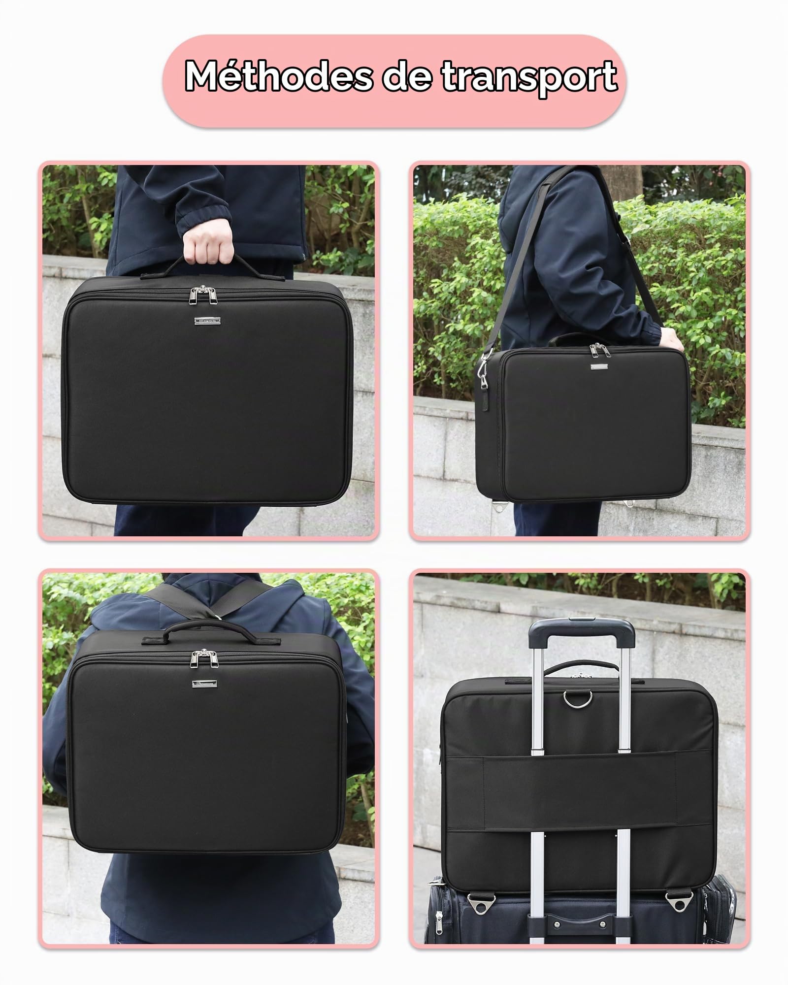 Relavel Trousse de Maquillage Professionnelle Extra Large avec 4 Sacs Transparents et Plateau à Rouge à lèvres pour maquilleurs