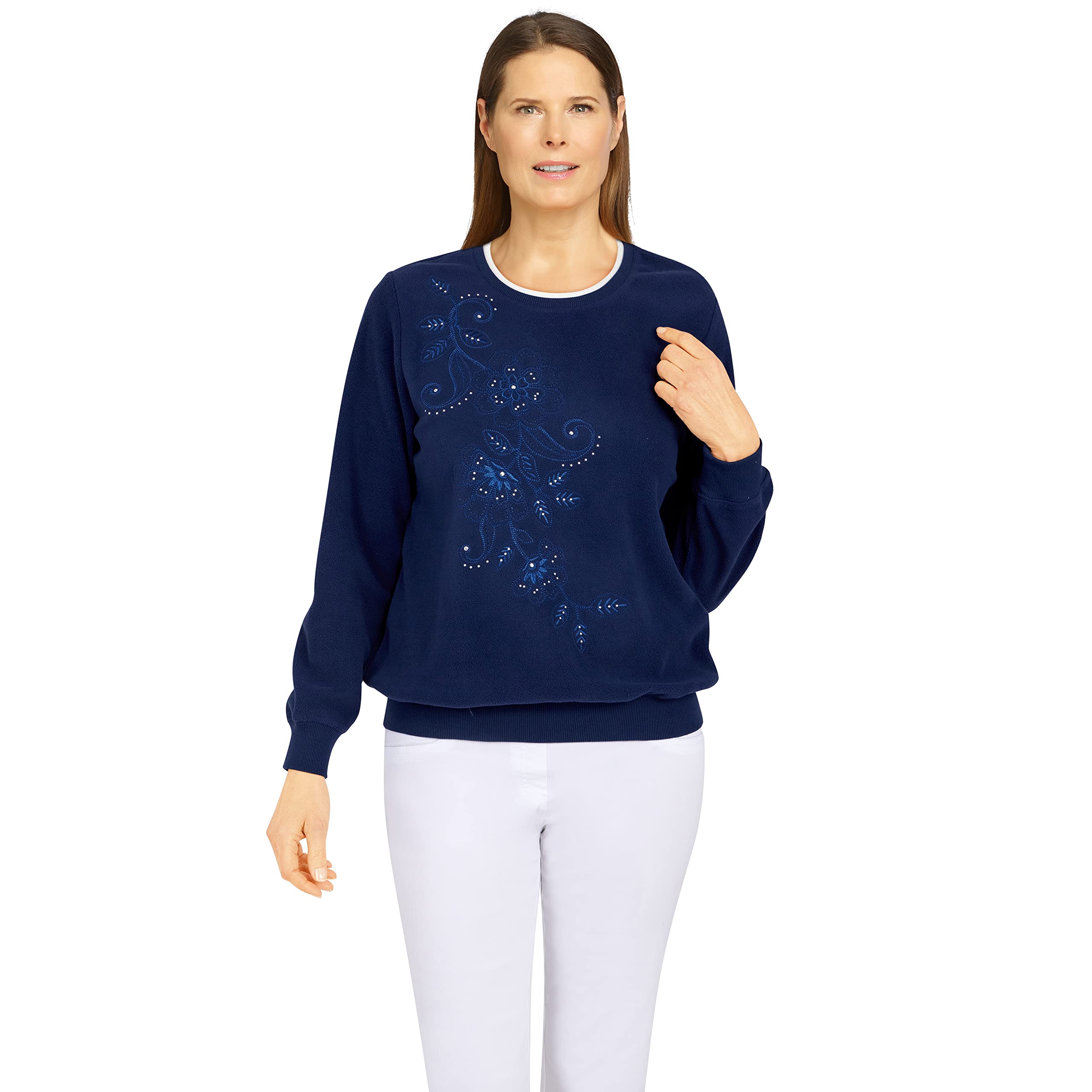 Alfred Dunner Womens Womens Asymmetric Floral Pullover