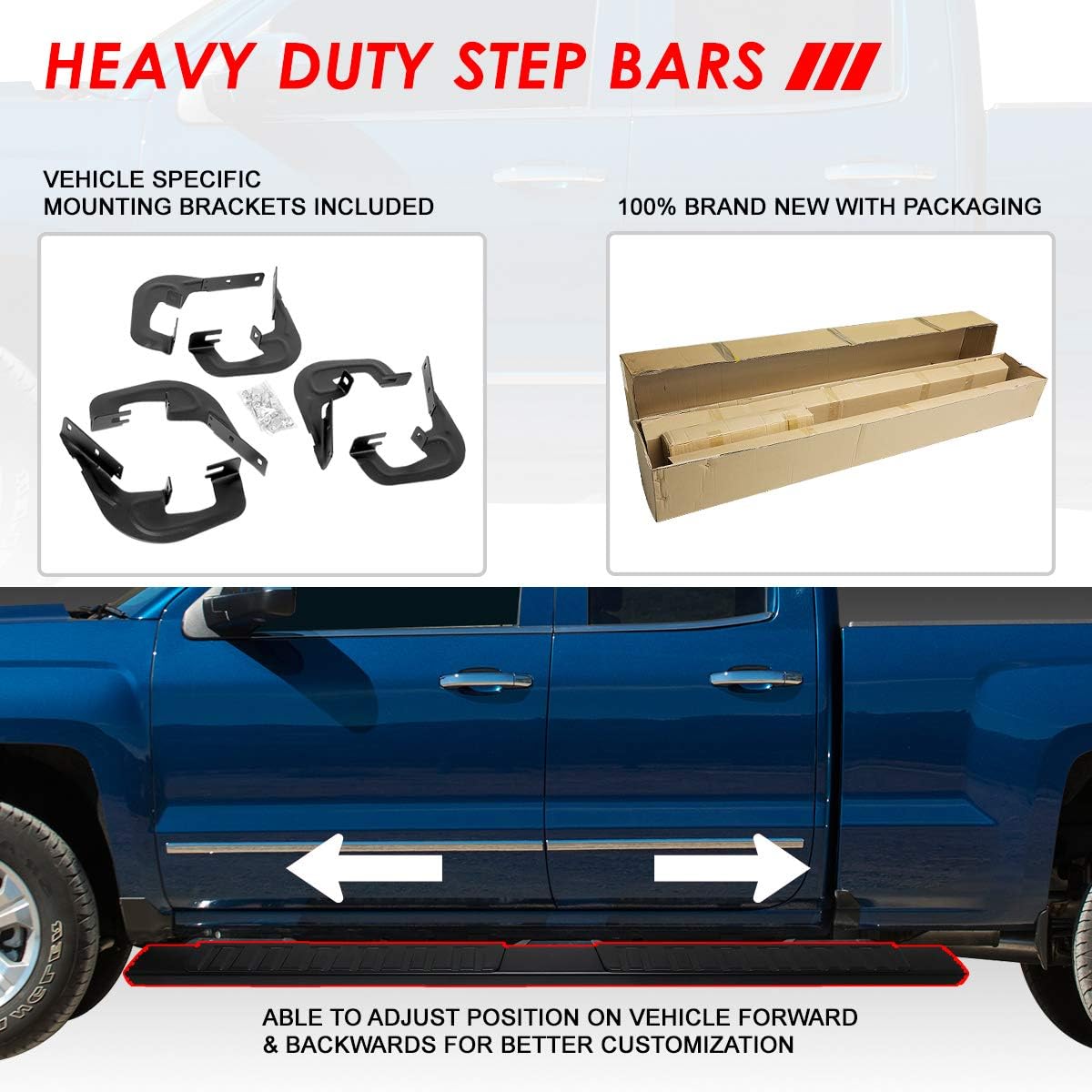6 Inches Side Step Nerf Bar Running Boards Compatible with Chevy Silverado GMC Sierra Extended Cab 07-19, Aluminum, Black Powdercoated