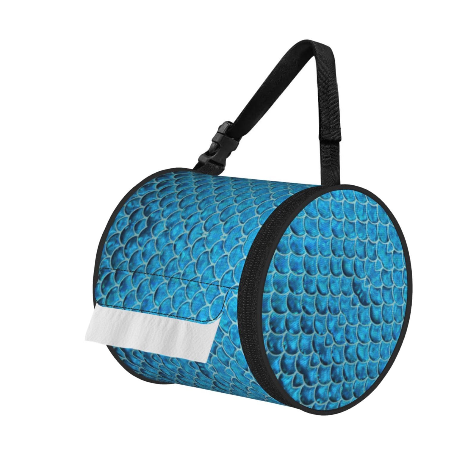 Blue Fish Scale. Printed Roll Paper Carrier Bag, Foldable Oxford Cloth Tissue Case for Camping Hiking Backpack