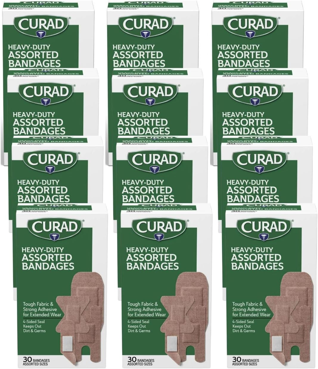 Curad Heavy Duty Assorted Bandages 30 ea ( Packs of 12)