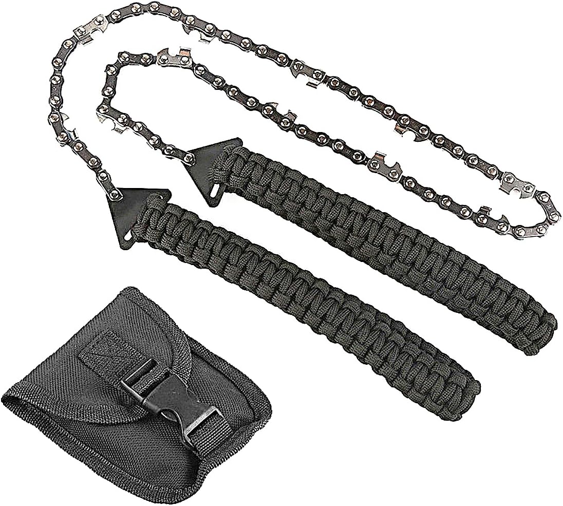 Pocket Chainsaw with Paracord Handle 24inch 11teeth Rope Saw Hand Saw Emergency Outdoor Survival Gear Folding Chain Wire Fast Wood & Tree Cutting Best for Camping Backpacking Hiking Hunting