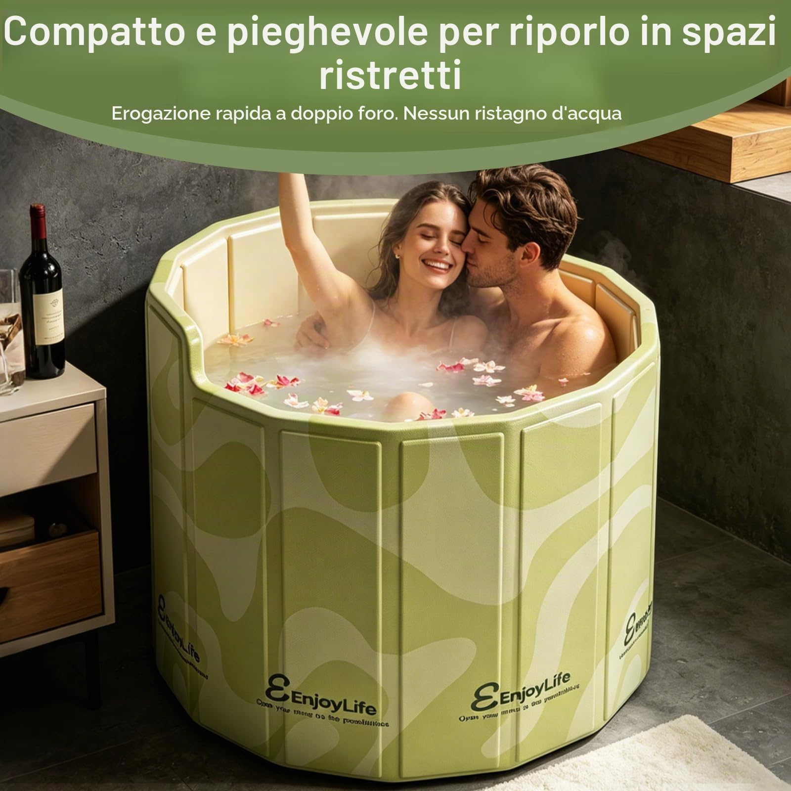 Vasca da Bagno Pieghevole, per Adulti, 80x70 cm (LxA) Vasca Portatile con Schienale Ergonomico a C per Bagno Caldo e Freddo Ideale per Doccia Piccoli Spazi Spa e Bagno di Ghiaccio