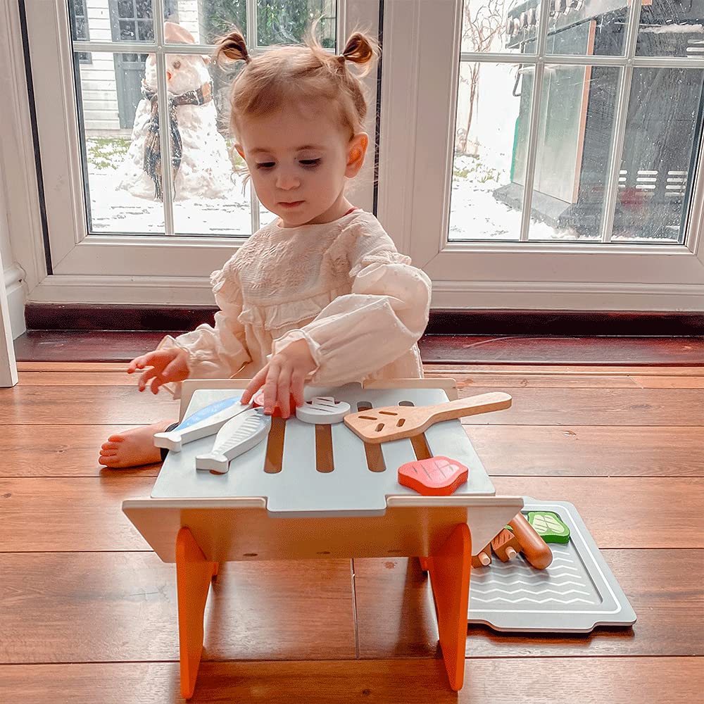 Bigjigs Toys, Set di Cibo per Giochi a Grill Barbecue, Giocattoli in Legno, Cibo in Legno, Gioca a Utensili per Barbecue, Gioco di Ruolo, Cucina Gioca, Giocattoli per Bambini, Giocattoli Montessori,