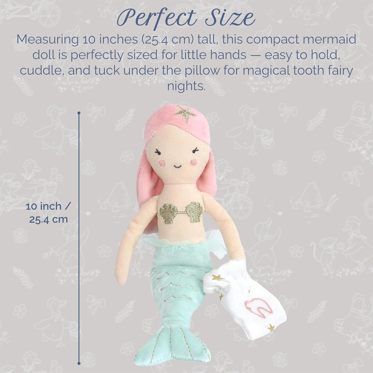MON AMI Mermaid Tooth Fairy Doll – 10 Inches | Premium Plush with Keepsake Pouch | First Loose Tooth Gift for Boys & Girls - Image 2