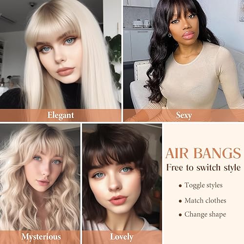 Miniatura 6 de AURUZA Wispy Bangs Extensiones de cabello 100% humano  Flequillo falso con clip con sienes y flequillo curvo, piezas de pelo para mujeres, extensión