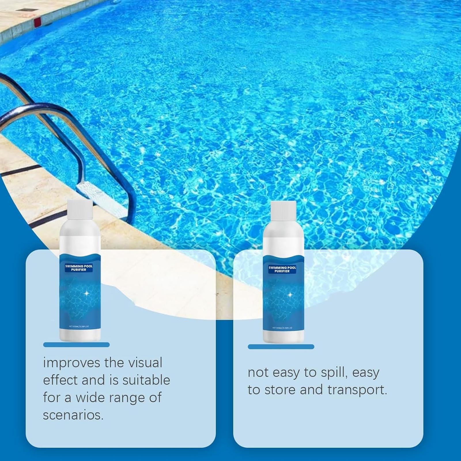 Liquide purifiant pour Piscine, Purificateur d'eau de Piscine, Clarifiant Liquide pour piscines, Gardez Votre Eau limpide, Clarifiant à Action Rapide eaux Troubles,Améliore la clarté de l'eau (2pcs)