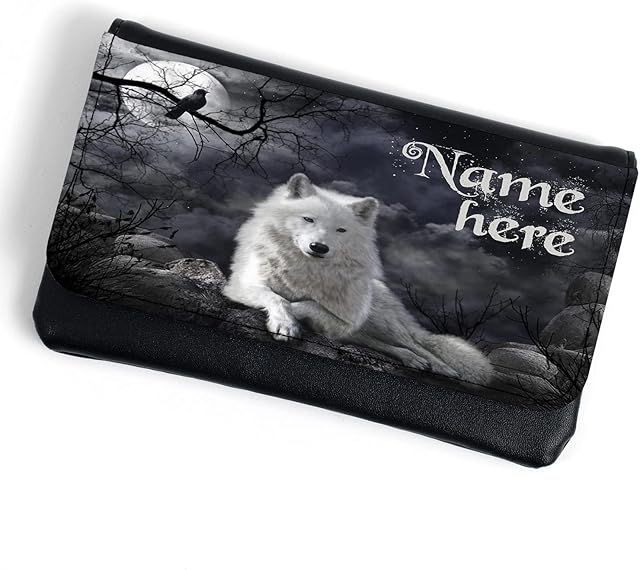 Personalised White Wolf Tobacco Pouch Rolling Baccy Wallet Smoking Gift ST732