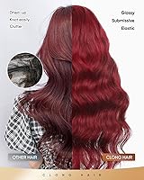 Vista 4 de Pelucas de cabello humano con encaje frontal color borgoña 99j de 13 x 6, densidad del 200 %, pelucas de encaje frontal HD 99j de color rojo