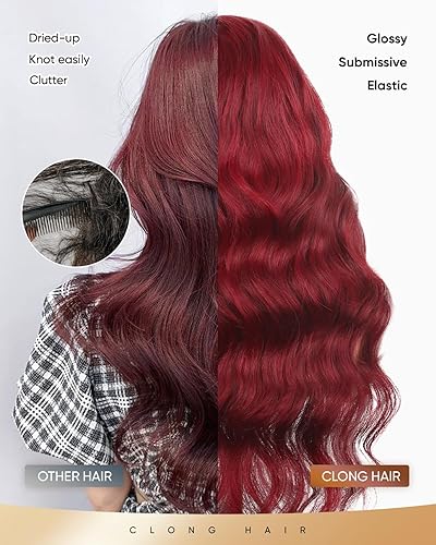 Miniatura 4 de Pelucas de cabello humano con encaje frontal color borgoña 99j de 13 x 6, densidad del 200 %, pelucas de encaje frontal HD 99j de color rojo