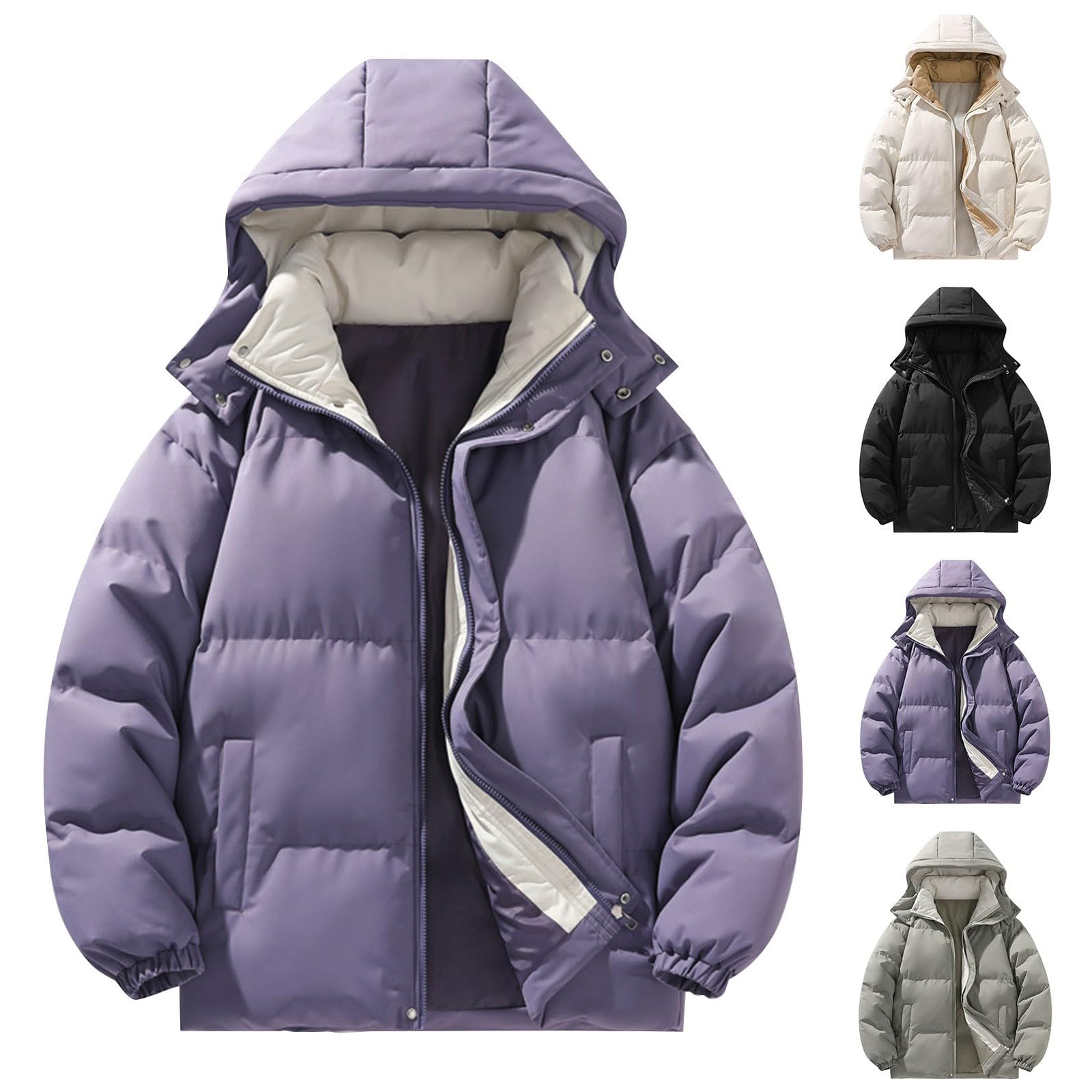 Chaqueta de plumón para mujer, ligera, corta, ligera, con capucha, abrigo de plumón, chaqueta de invierno, forro cálido, con cremallera, abrigo acolchado para exteriores, chaqueta acolchada