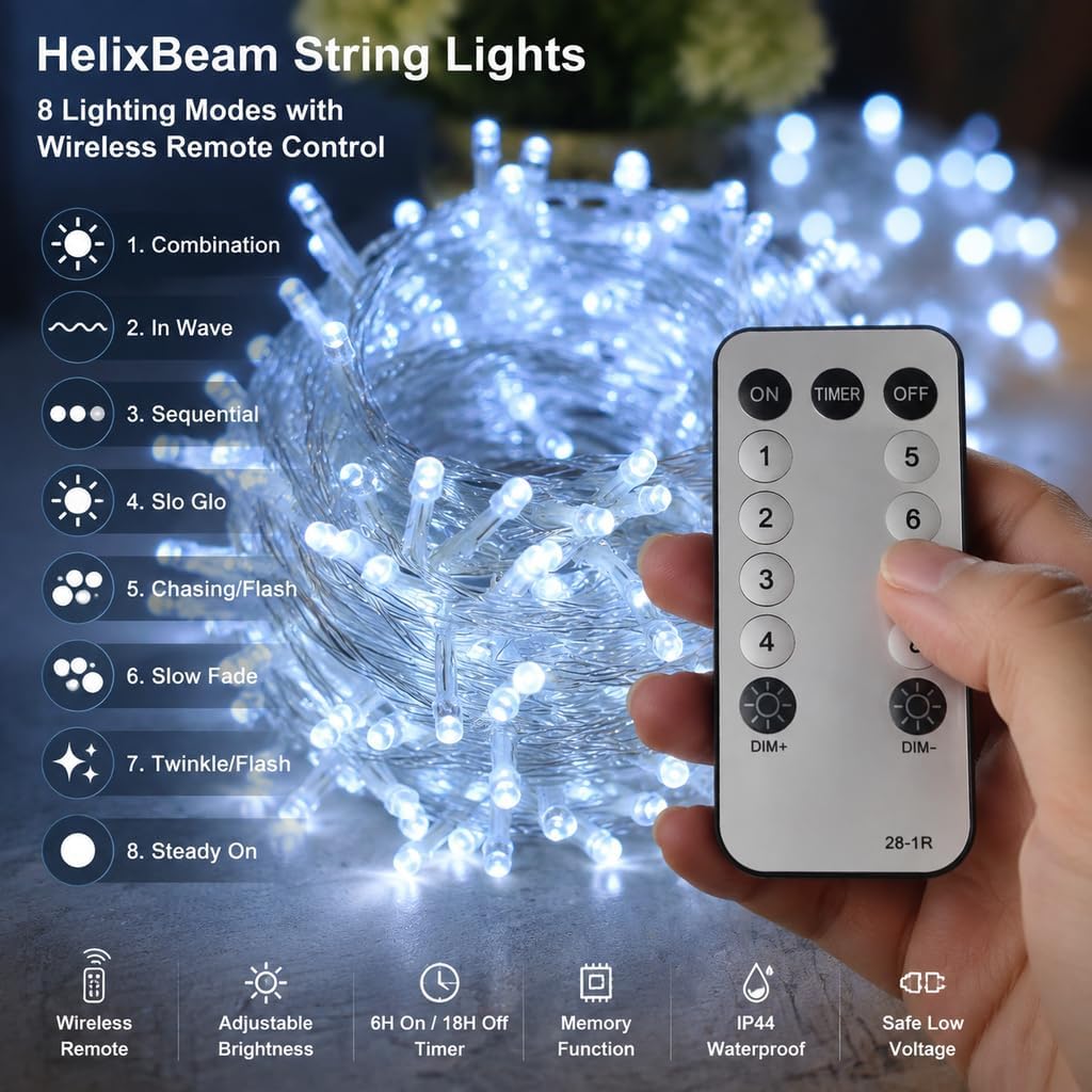 240 LED Cool White String Lights, 8 Modes Timer Plug in Fairy Lights, IP44 Waterproof Indoor Outdoor Decor for Bedroom, Wedding, Christmas image 2