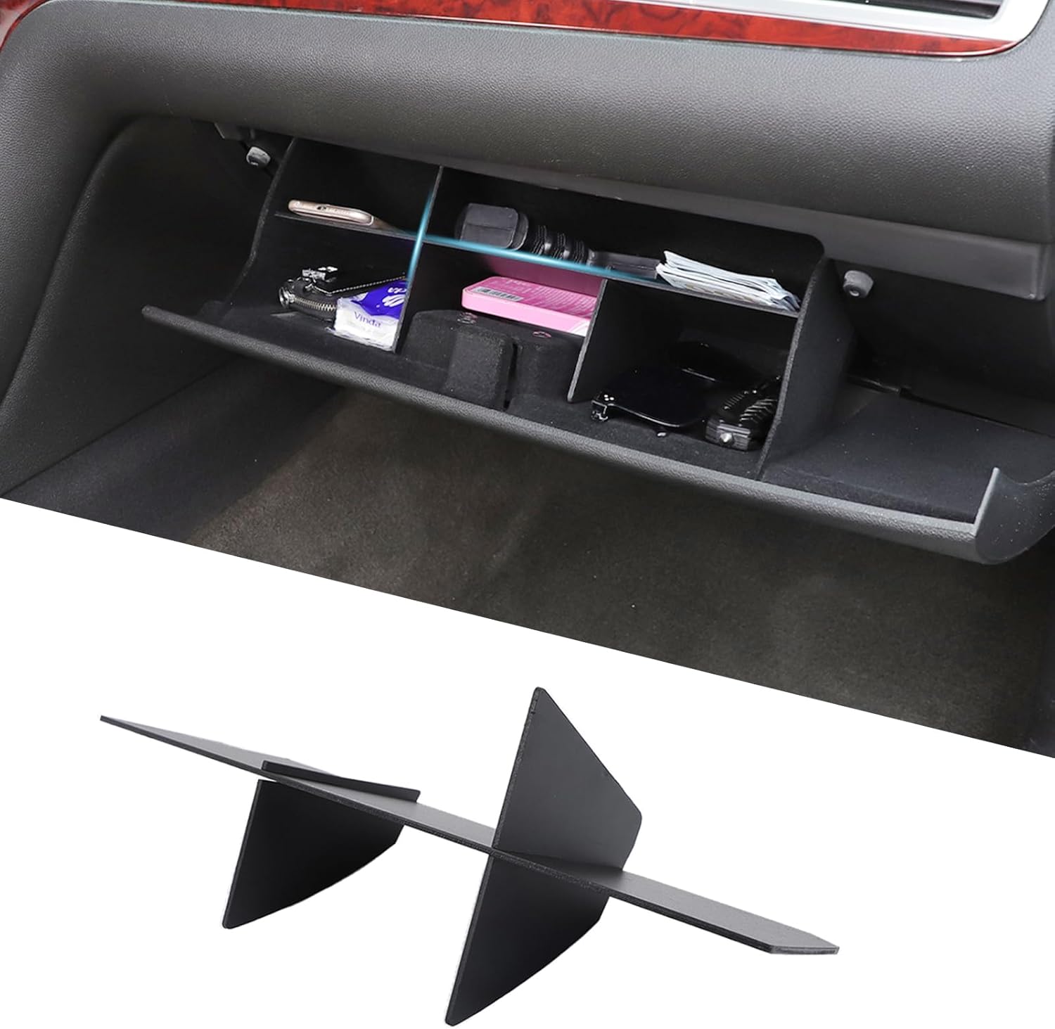 Glove Box Dividers Organizer Compatible with Cadillac Escalade 2007-2014 Accessories, 3 PCS Automotive Center Consoles Insert Glove Compartment Tray Secondary Storage ABS Black
