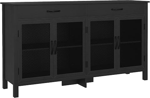 HOMCOM Credenza a 4 ante con ripiani regolabili e 2 cassetti per soggiorno cucina sala da pranzo - stile industriale - 150 x 40 x 85 cm nero