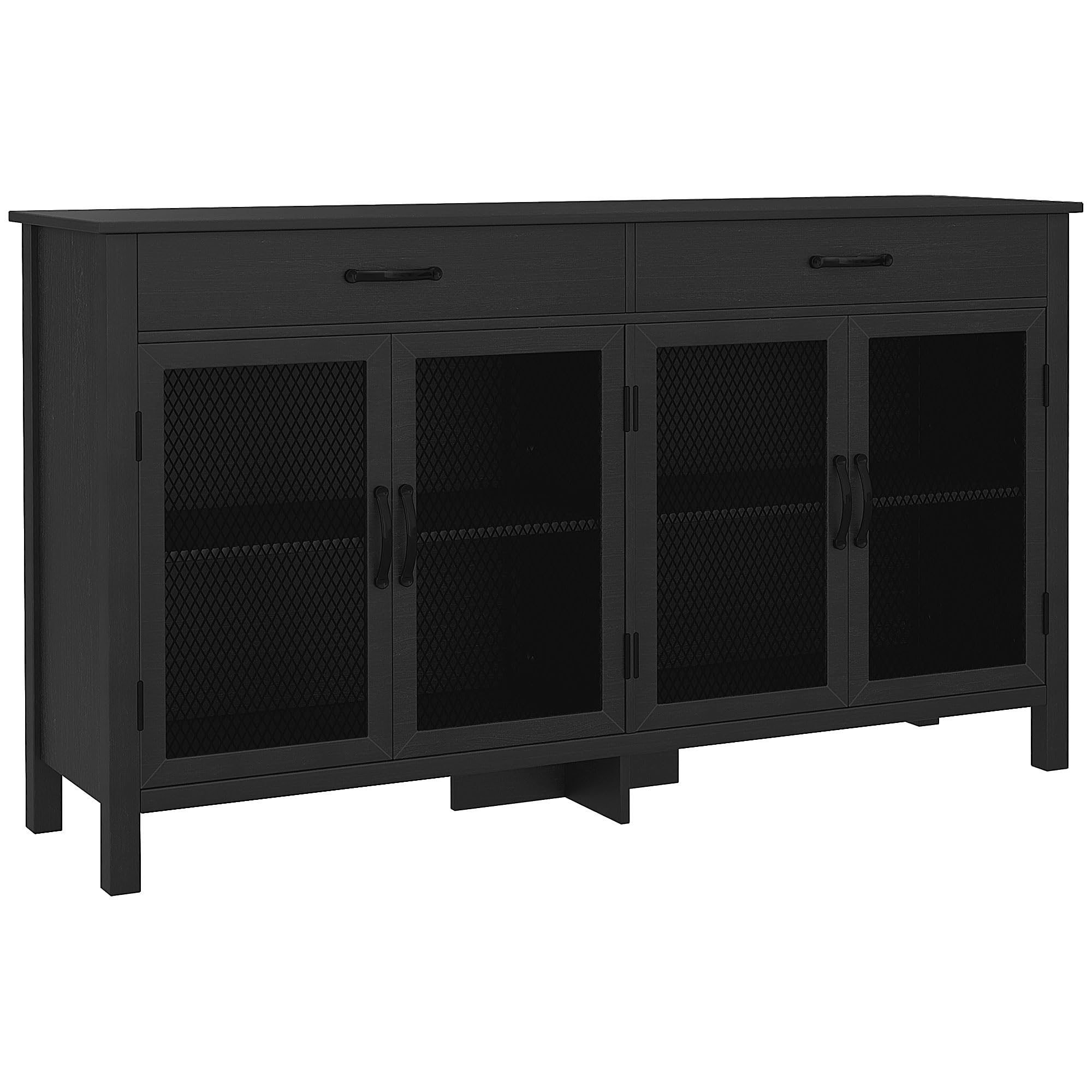 HOMCOM Mueble Aparador Bajo Armario de Almacenaje, 4 Puertas con Estantes Ajustables y 2 Cajones, Estilo Industrial, 150 x 40 x 85 cm, Color Negro