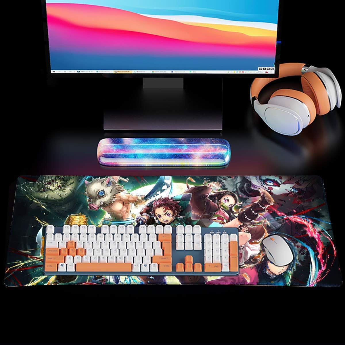 Large Mouse Pad Anime - Compatible with Demom S1ayer Non Slip Rubber Base Gaming Anime Mouse Pad for Computer | Kimetsu No Yaiba 11.8 X 31.5in Home Office Long Mouse Mat