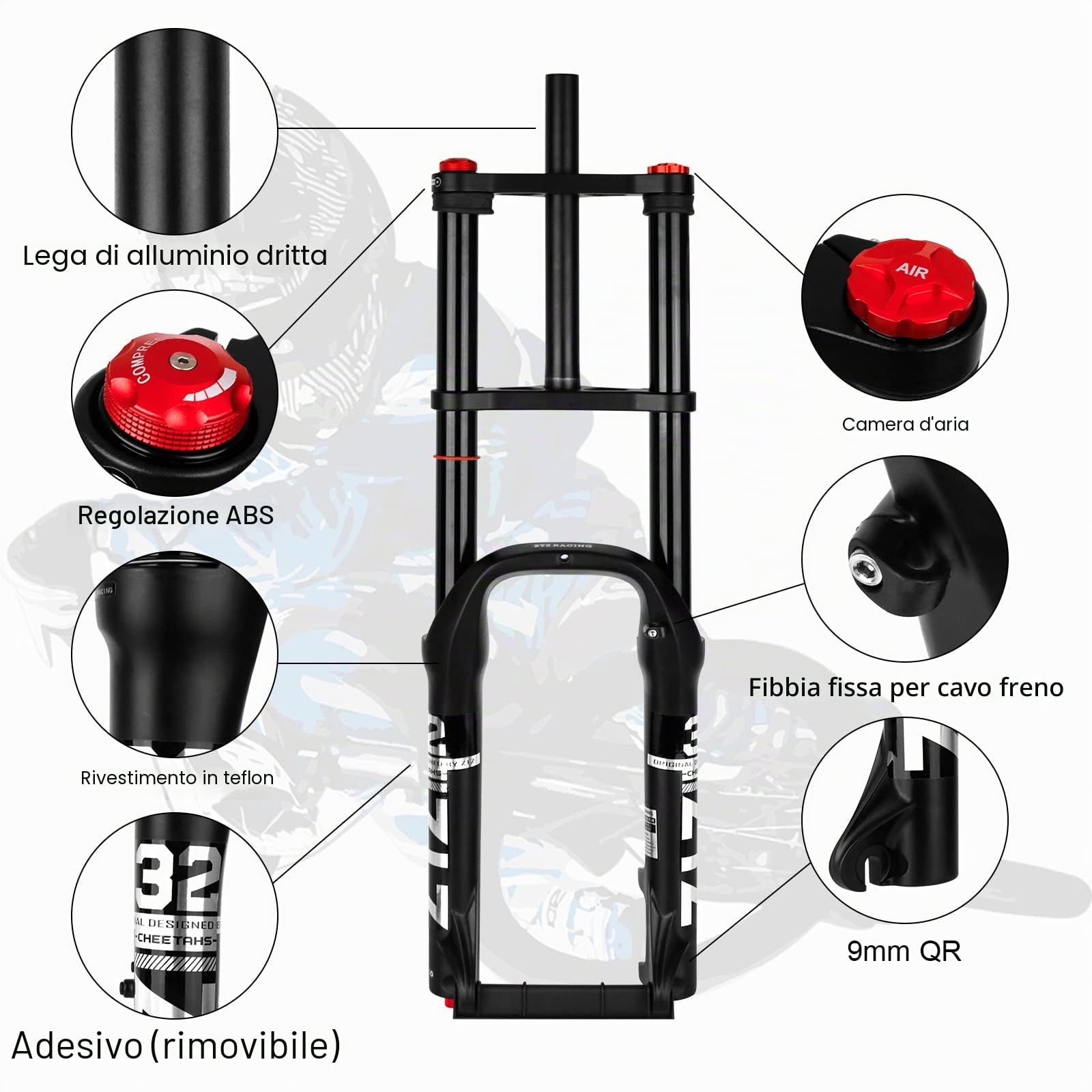 splumzer【EU Stock Forcella Ammortizzata per Bici 20"/ 26" 4.0 per Mountain Bike Air Doppia Spalla Downhill Discesa in Corda Doppia Ammortizzatore MTB/QR/AM