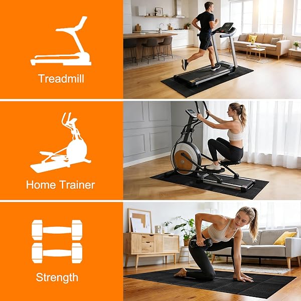Esterilla Bicicleta Estatica, 173cmx75cmx6 mm, Alfombrilla Antideslizante para Aparatos de Gimnasio, Aislante Acústico y Antivibraciones, para Cinta de Correr, Yoga, Bicicleta - 4