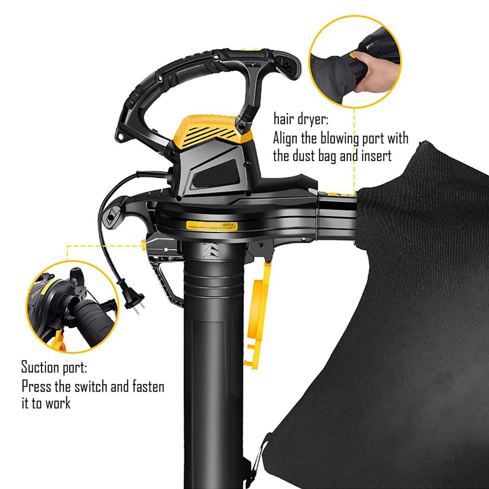 Potente soplador de Hojas eléctrico de 3800 W, 6 velocidades Variables con Bolsa recolectora de Hojas de 40 L, aspiradoras y trituradoras de jardín, for el Cuidado del césped