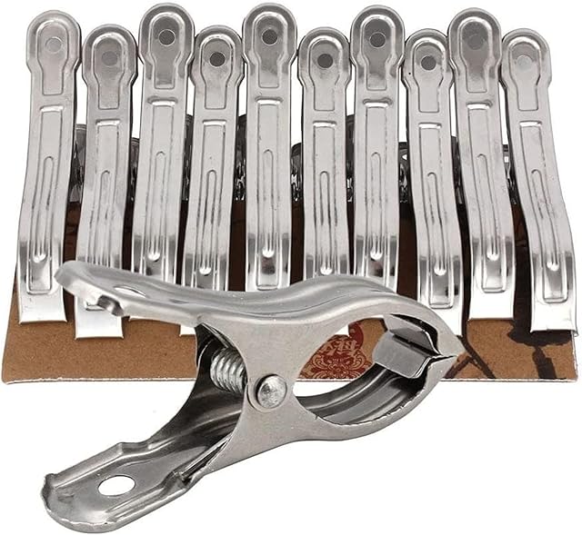 DWE Towel Clip, Stainless Steel Beach Silver Towel Pegs Clothes Large Windproof Clips Keep Your Towel From Blowing Away (10pcs 3.5 * 0.4 * 1.8inch)