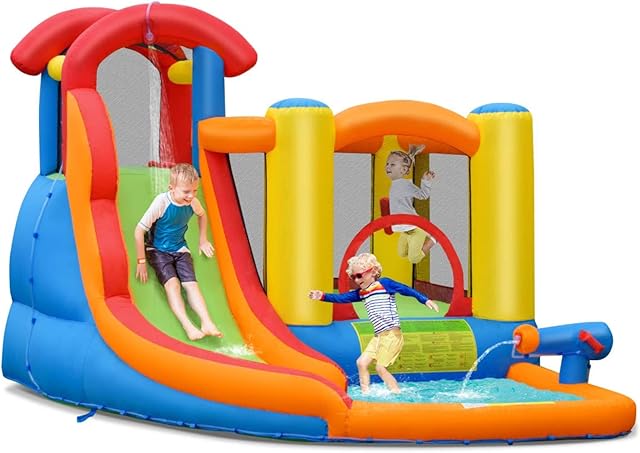 BOUNTECH Inflatable Water Slide for Kids, 6 in 1 Water Park Bounce House with Slide Wet Dry for Outdoor Fun w/Splash Pool, Blow up Water Slides Inflatables for Kids and Adults Backyard Party Gifts