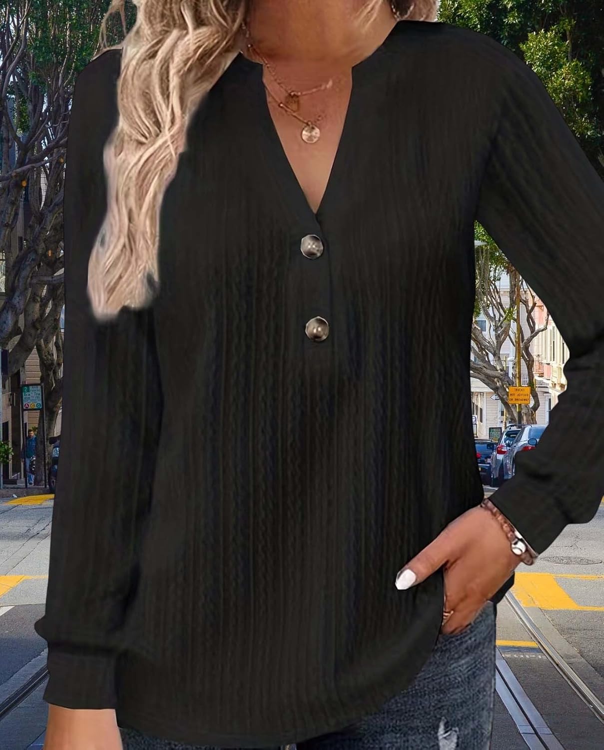 2025 Fashion Must Have Womens Long Sleeve V Neck Henley Shirt Loose Casual Shirt Warm Winter Knitwear - Image 6