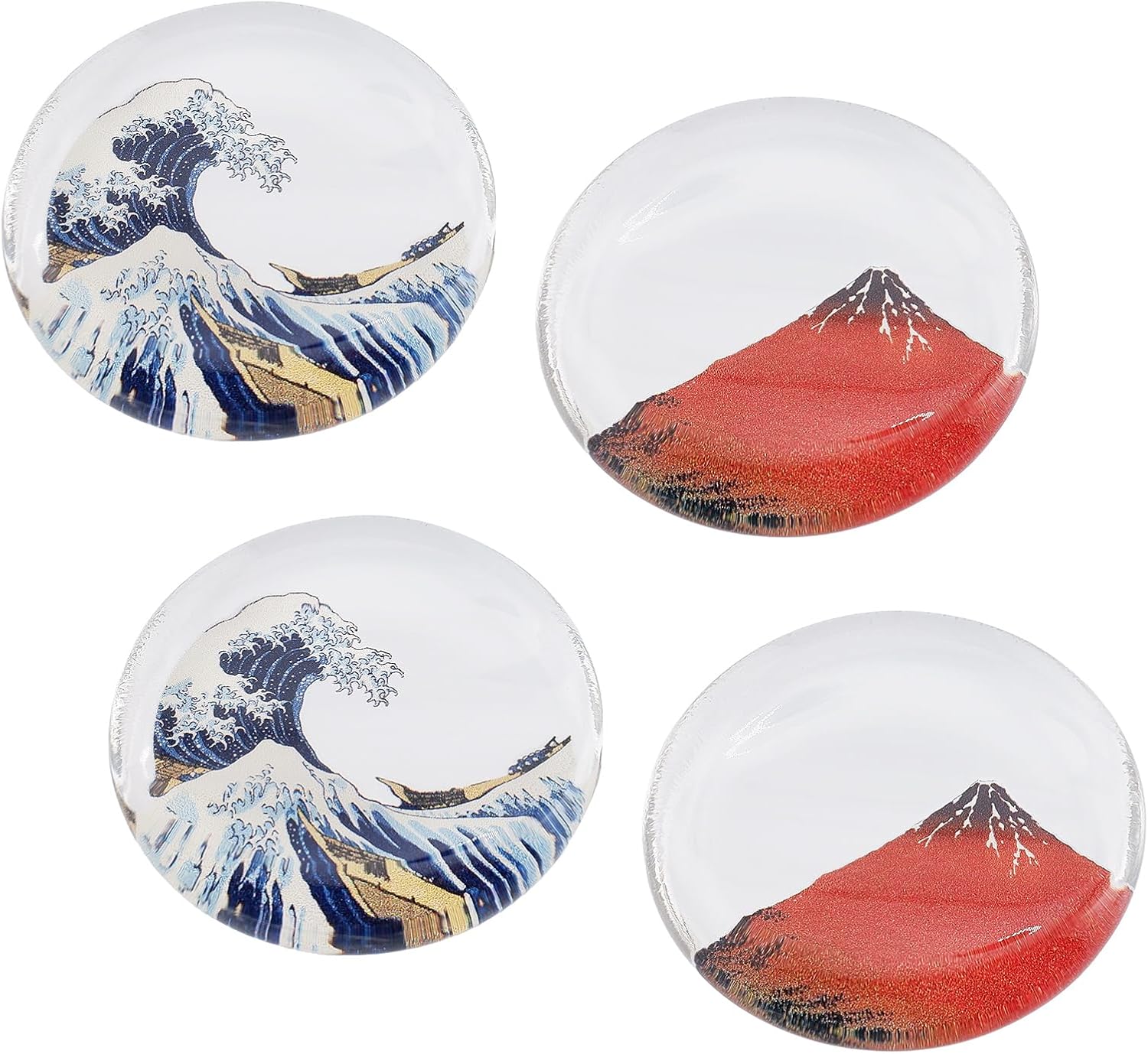 Japanese Glass Chopstick Rest Set of 4 - Hokusai "Thirty-six Views of Mount Fuji" Art Design - 1.6" (40mm) Artistic Zen Tableware - Handcrafted in Japan