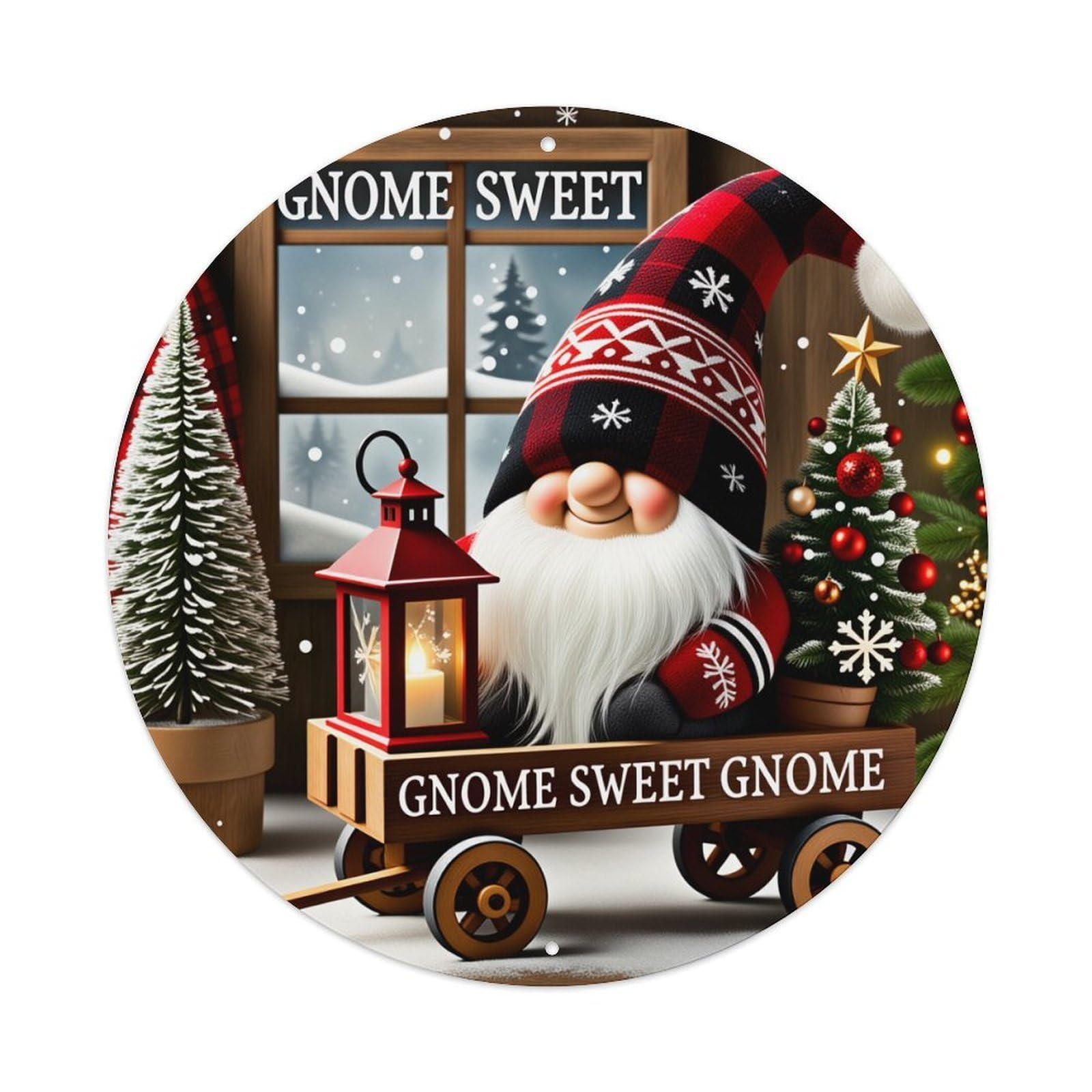 Gnome Sweet Gnome Pattern Print Metal Tin Sign Vintage Garden Bedroom Cafe Bar Man Cave Home Wall Decor Metal Poster 8x8 inches