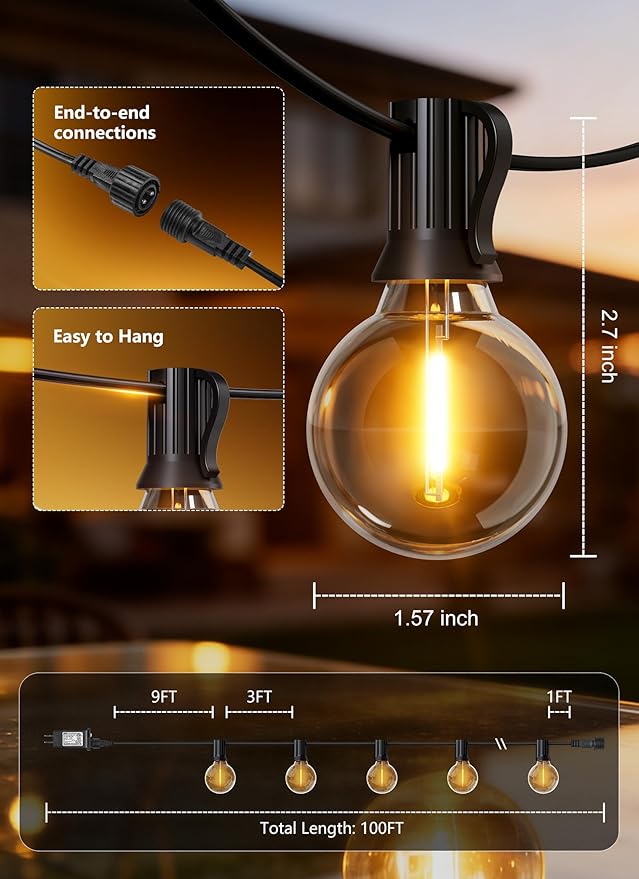 Luces de Cadena Exterior LED G40 100ft con Control Remoto miniatura 8