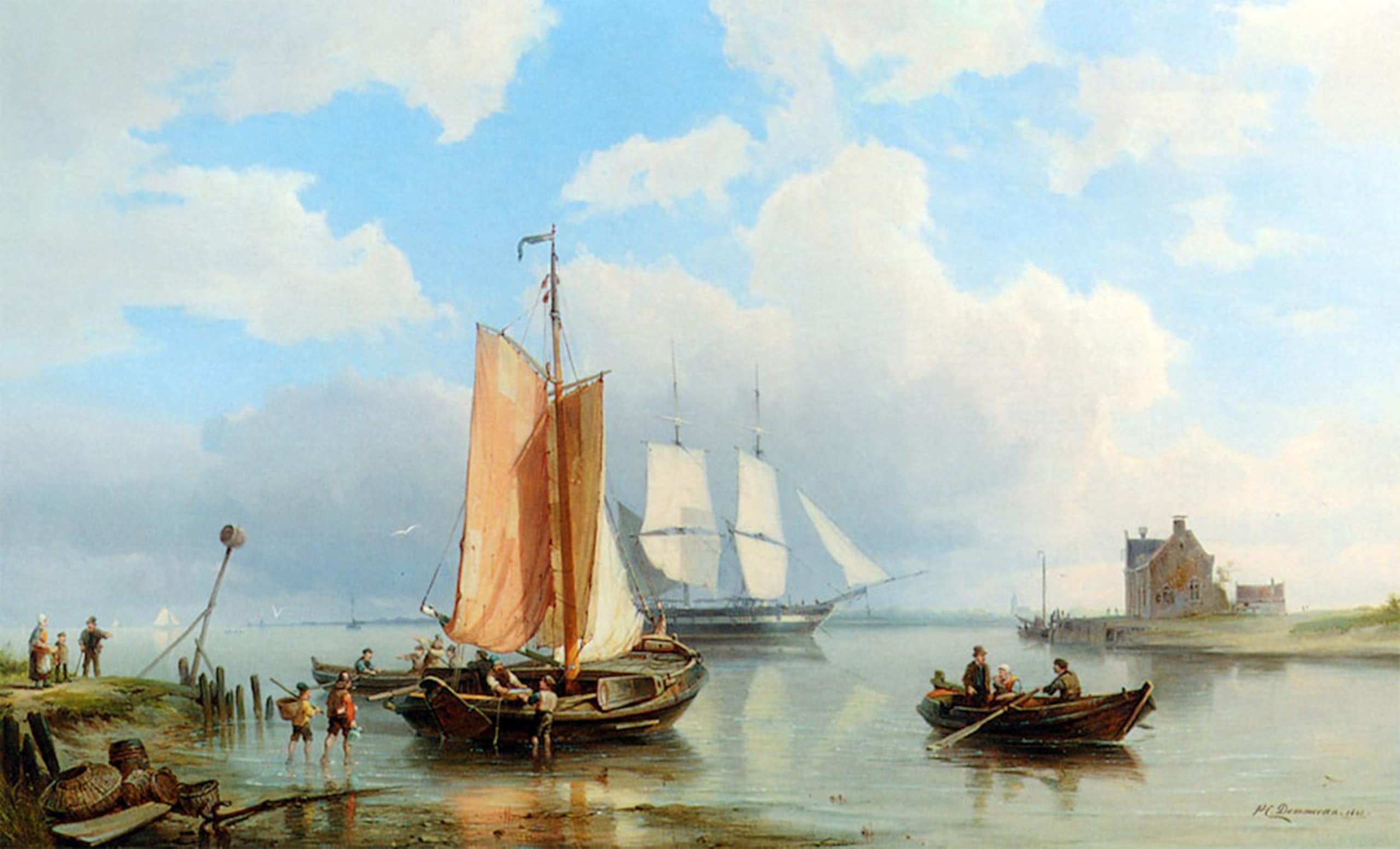 ARTXLXXBN Famous Print Painting Colorful Art Print Unloading the Catch by Pieter Christian Dommerson Canvas Art Decorations for Home Decor 60x90cm