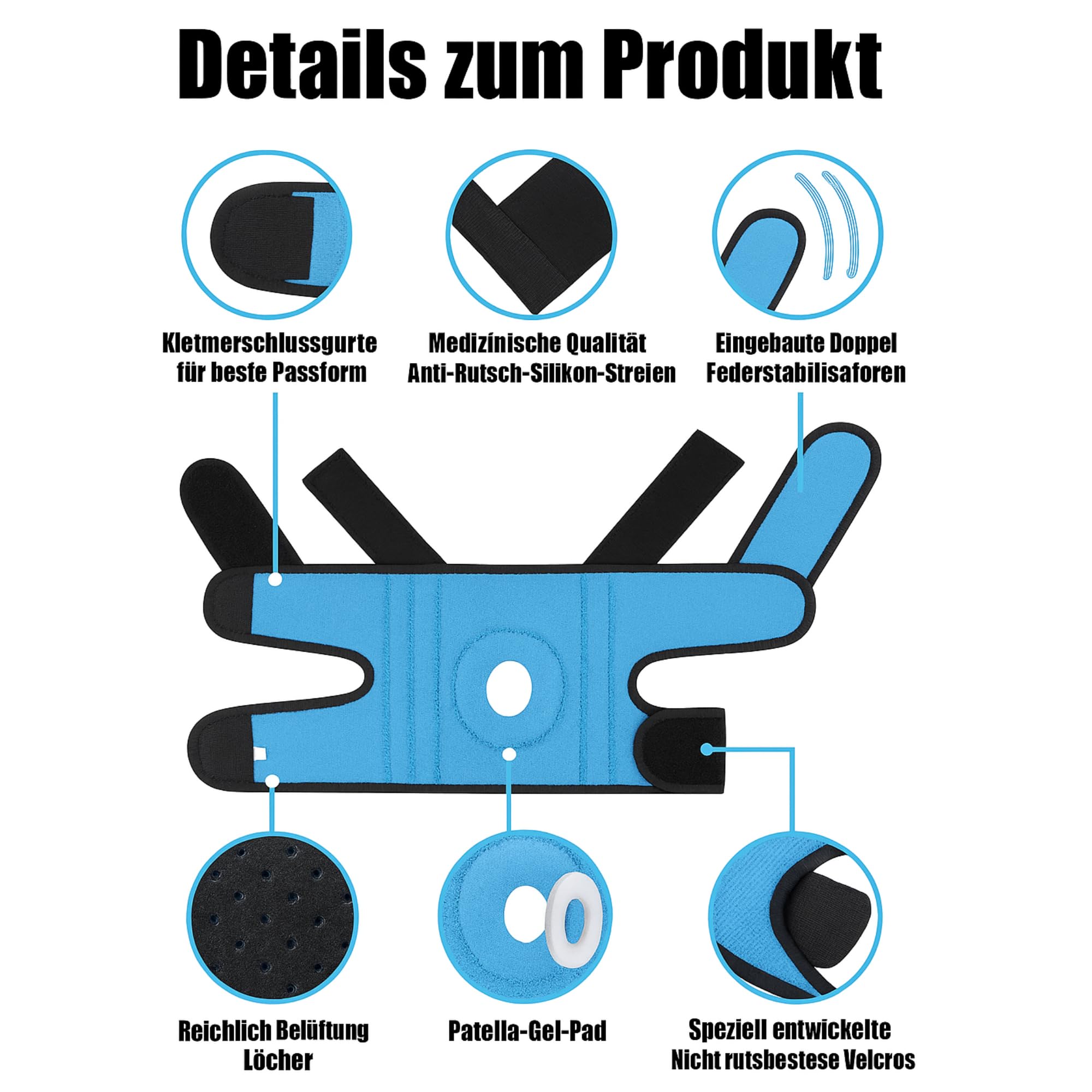 Kniebandage Damen & Männer – Atmungsaktive, orthopädische Bandage Knie bei Knieschmerz, Meniskusriss, Arthritis – Verstellbare Kniestütze, Knee Support & Brace, Kniebandagen