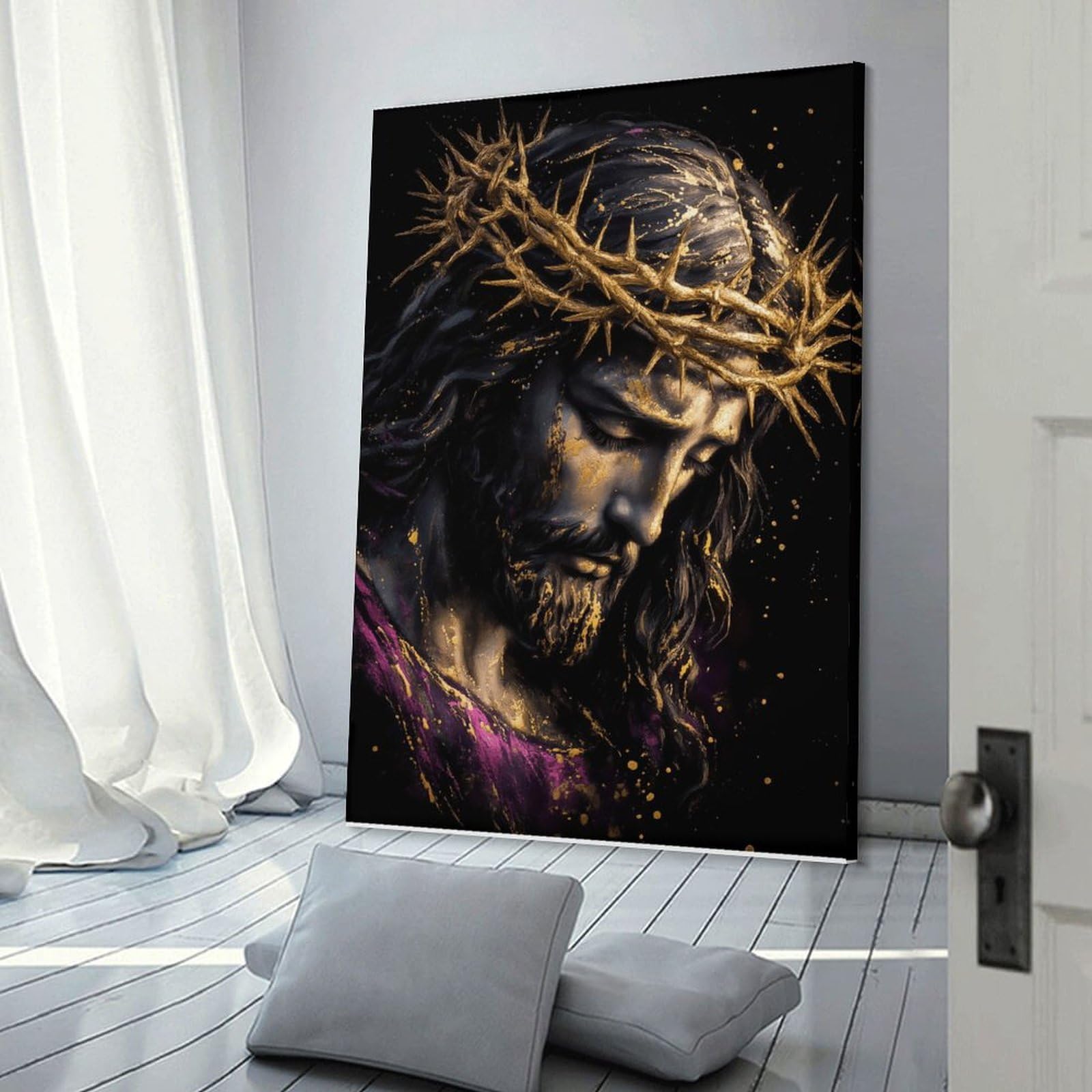 Junmoney Frame-Style-15 Decorative Wall Artwork Jesus Christ Crown Of Thorns, 24X36inch(60X90cm), For New Homes, Bedrooms Or Workspaces, Canvas Artwork With Gifting Potential
