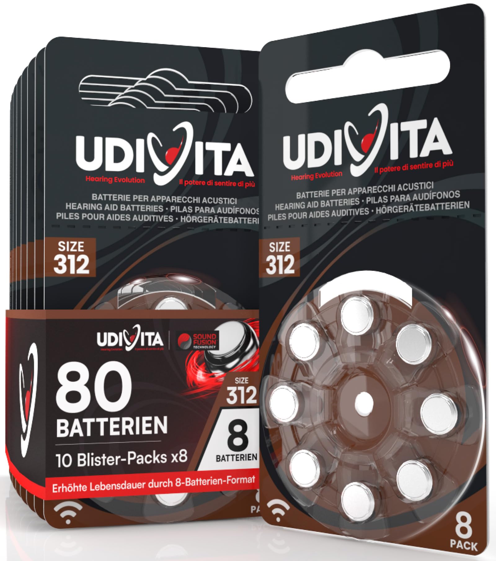 100 Hörgerätebatterien Größe 10 (PR70) – Udirmax Zink-Luft, 1,45V, 105 MAh, Öko-Blister Mit 10x10, Dynamic Sonar