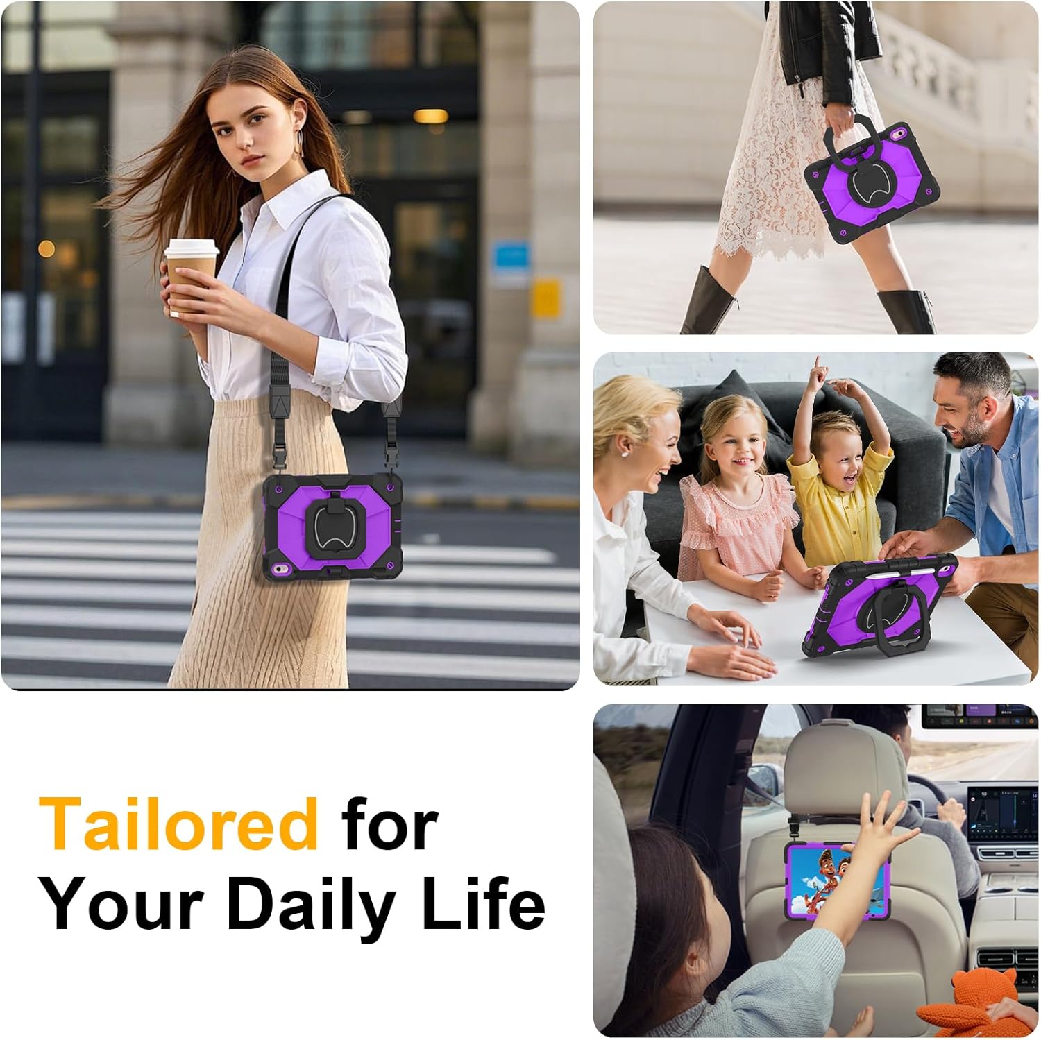 Case for iPad (A16) 11th Generation 11 Inch 2025, Ubearkk for iPad 10th Generation 10.9 inch 2022 case with Screen Protector 360 Degree Rotating Stand Shoulder Strap Pencil Holder, Black Purple