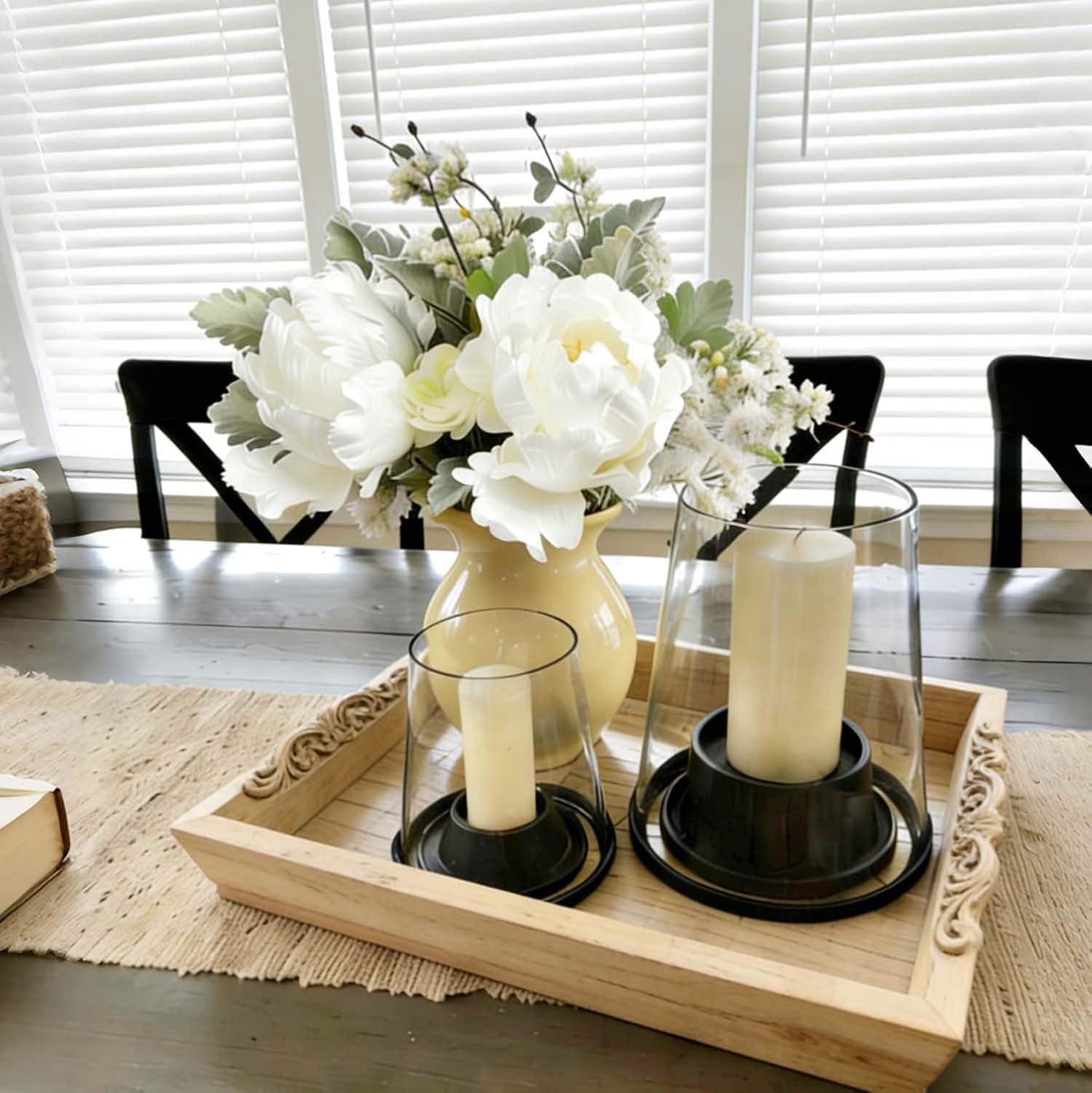 2 White Fake Flower Bouquets Mixed with White Tulip Peony and Greenery Stems, Artificial Flowers for Indoor Outdoor Home Office Table Centerpiece Decor, Wedding Bridal Farmhouse Decor