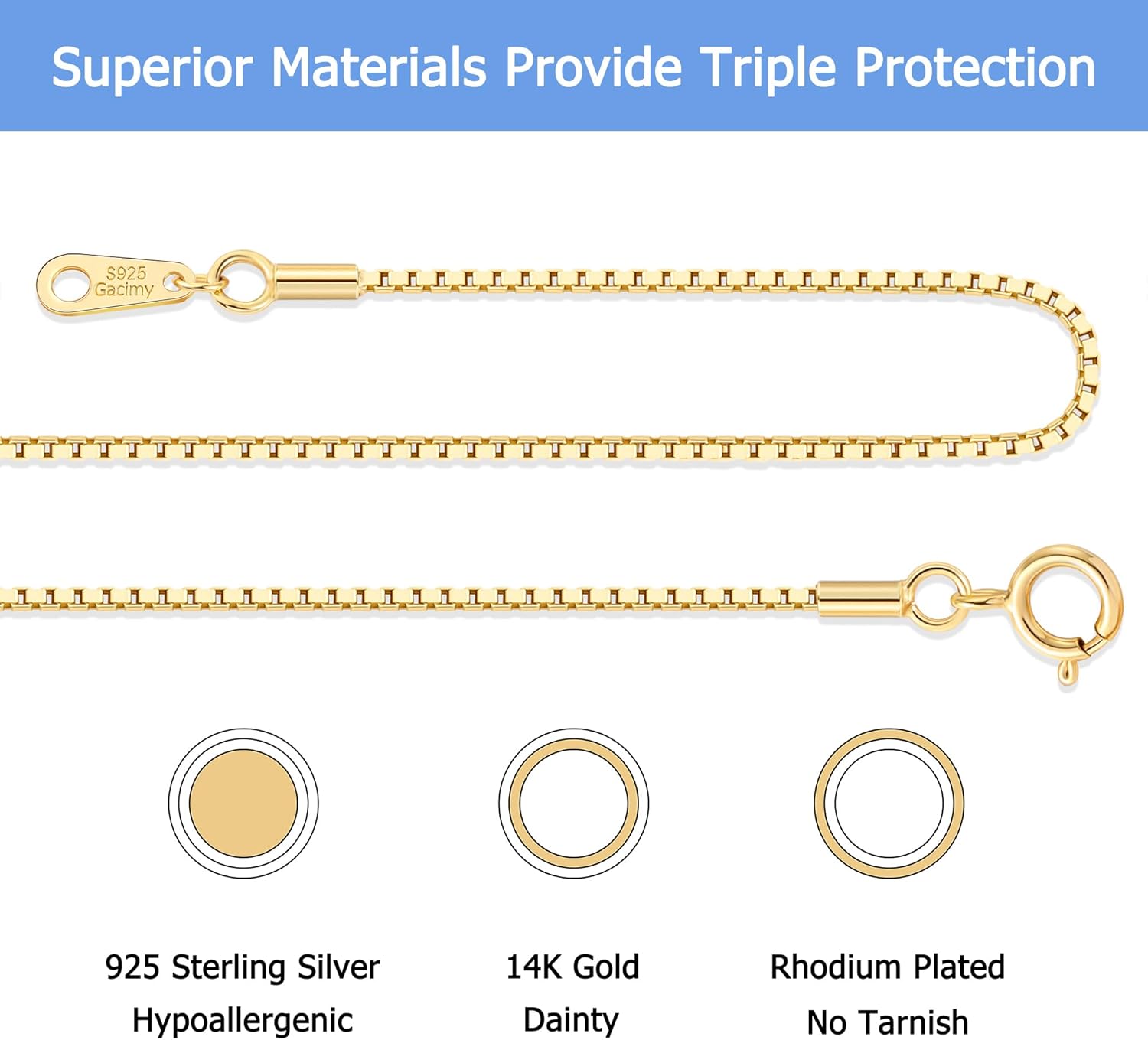 Gacimy Gold Box Chain for Women, 14K Gold Over 925 Sterling Silver Necklace for Women - Image 5