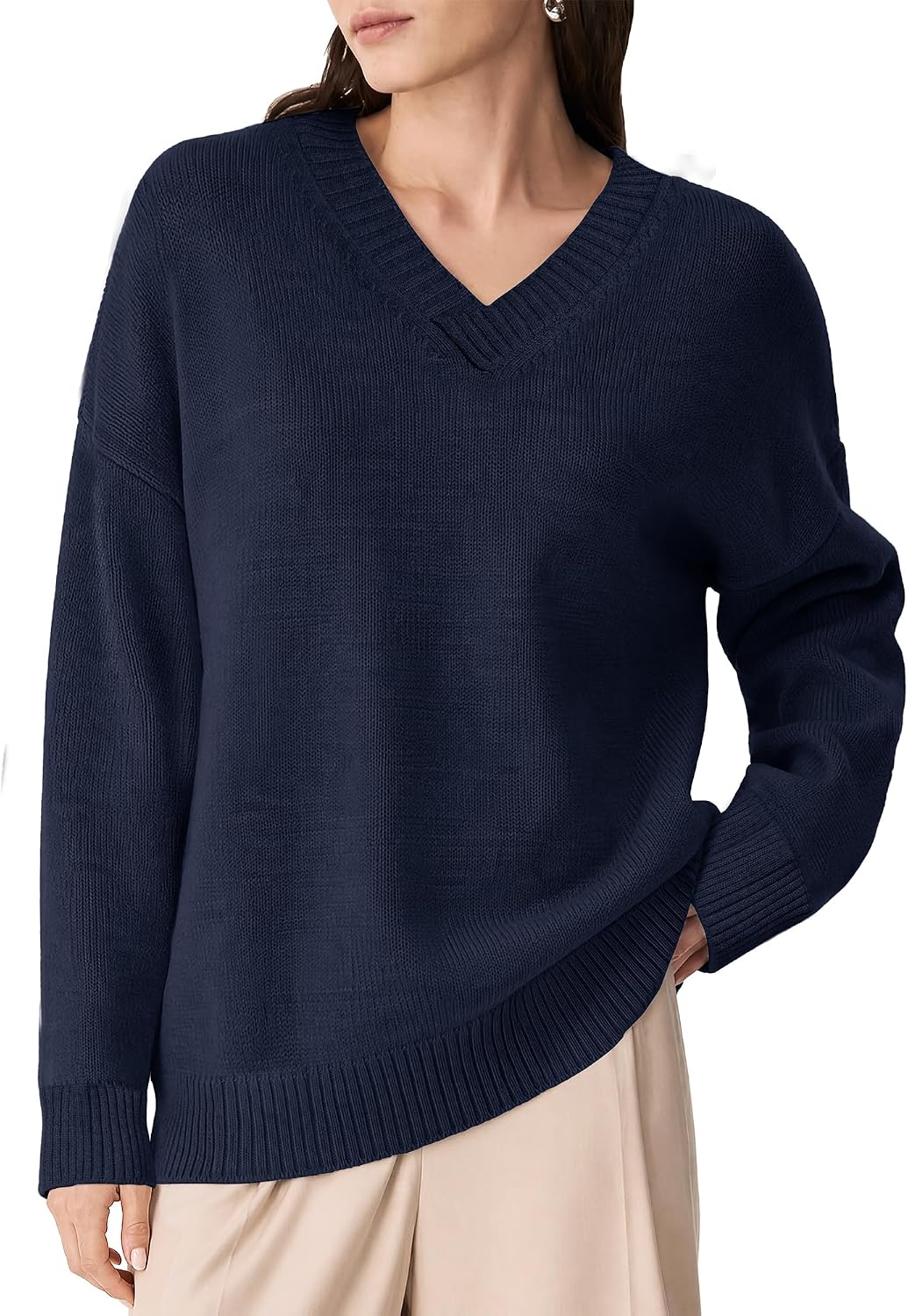Womens Oversized Cashmere Blend V Neck Cozy Pullover Sweaters image 2