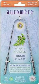 Auromere Tongue Scraper - Reusable Tongue Cleaner, Stainless Steel - 1 Pack