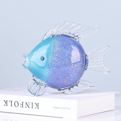 Miniatura 6 de Figuras grandes de cristal de peces de vidrio soplado a mano, estatua y escultura de peces para decoración del hogar, pisapapapeles de cristal de