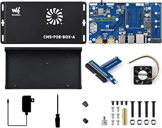 waveshare Compute Module 5 IO Board+Case, Compatible with All Variants of Raspberry Pi CM5, with PoE Feature, Bundle with Board+ Case+Power Supply