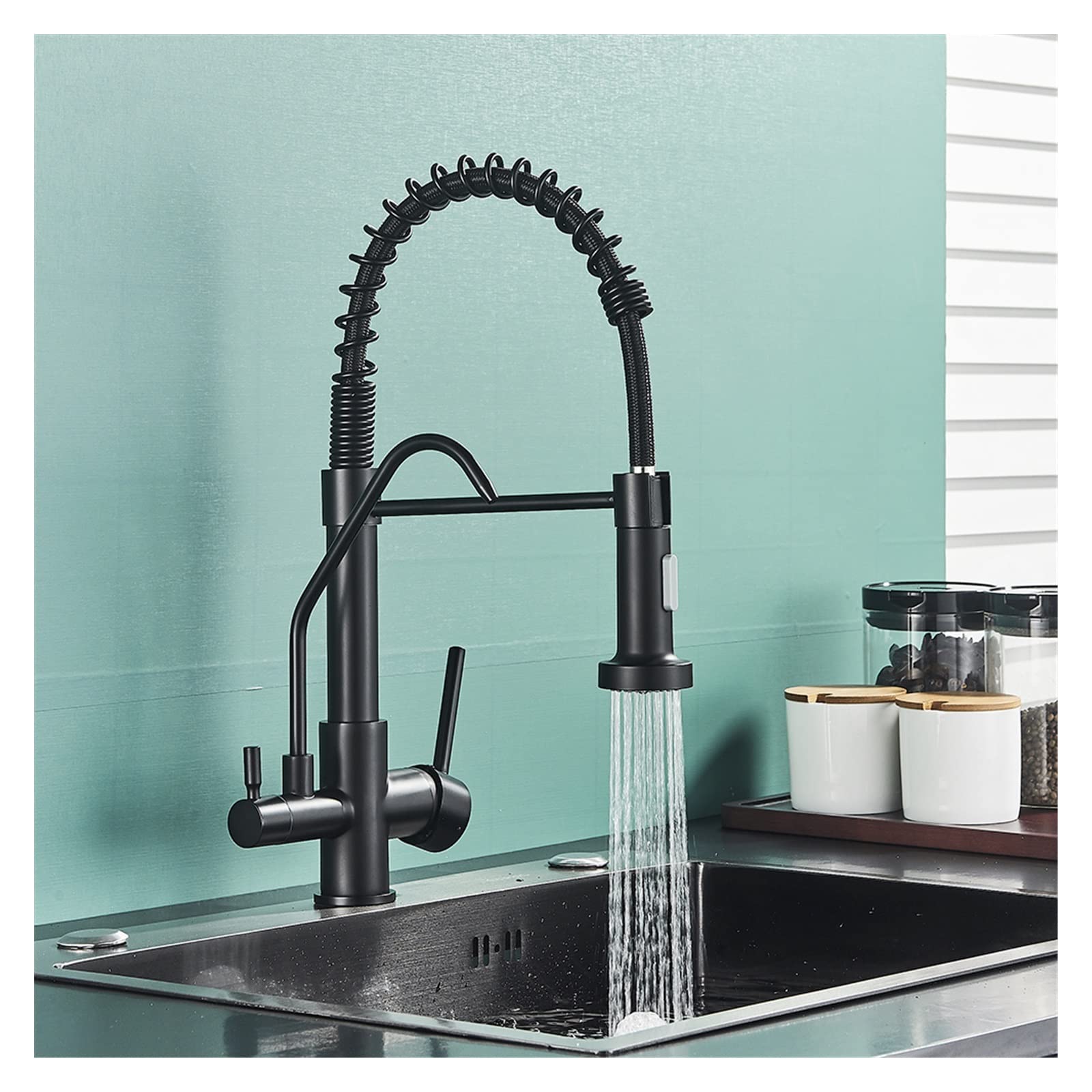 Grifos de Cocina, Matte negro filtro de agua pura grifo dual mango dual mango caliente y fría agua potable extrae la batalla de la batalla de la cocina purificación(Sensor-Matte Black)
